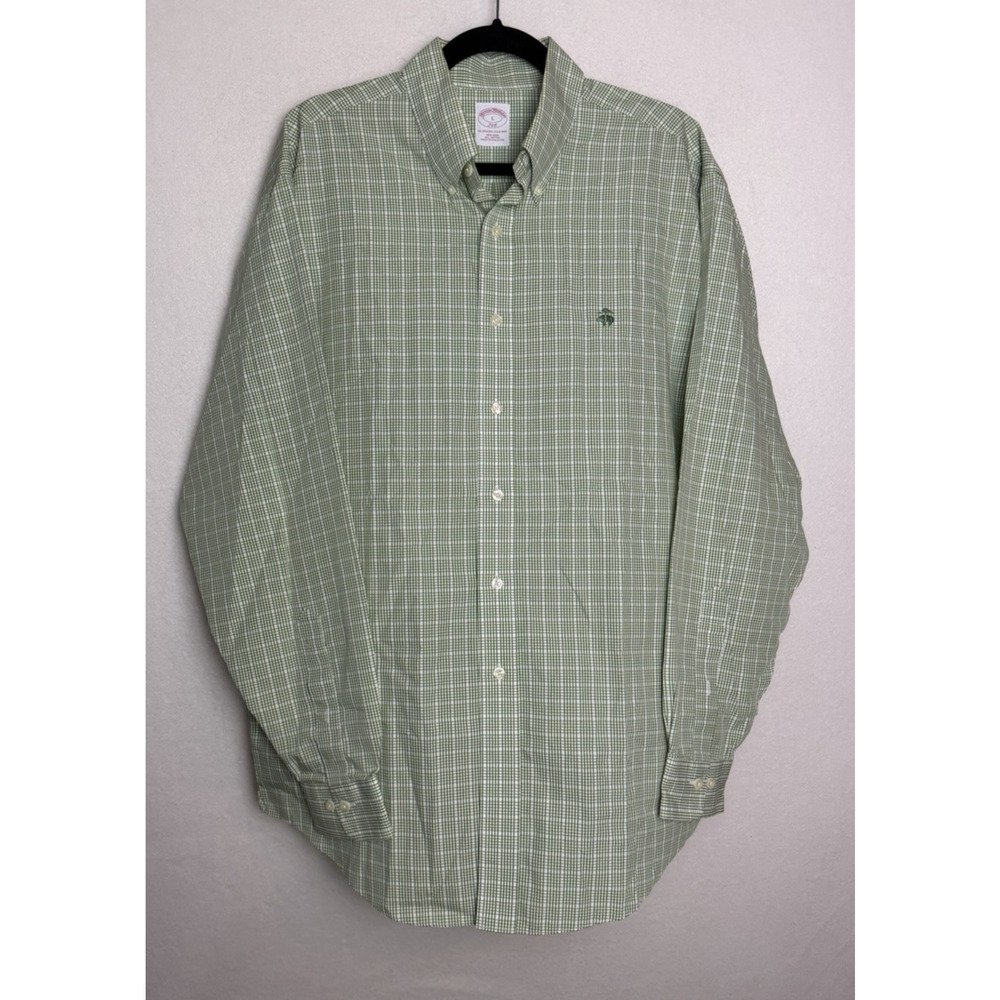 Brooks Brothers The Original Polo Shirt 346 Non-Iron Size L Green White Plaid